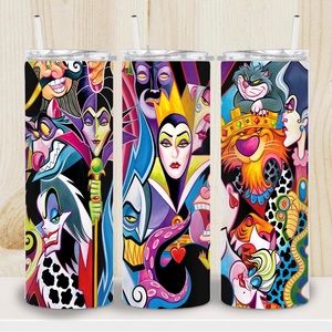 20oz Disney Villians Collage Stainless Steel Tumbler with lid & straw